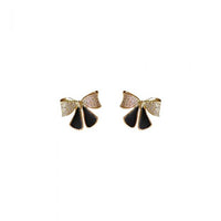 Black Crystal Bow-Knot 925 Sterling Silver Stud Earrings