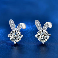 Moissanite Bunny Ear Stud Earrings in 925 Sterling Silver
