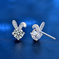 Moissanite Bunny Ear Stud Earrings in 925 Sterling Silver