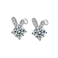 Moissanite Bunny Ear Stud Earrings in 925 Sterling Silver