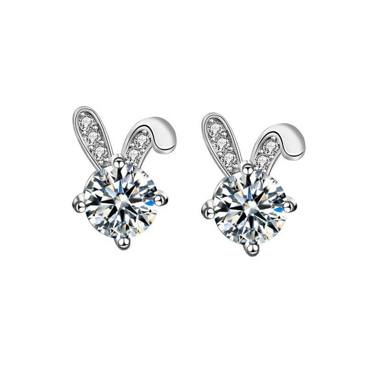 Moissanite Bunny Ear Stud Earrings in 925 Sterling Silver