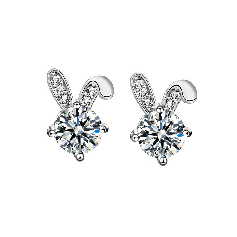 Moissanite Bunny Ear Stud Earrings in 925 Sterling Silver