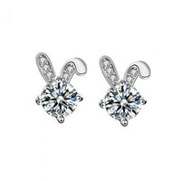 Moissanite Bunny Ear Stud Earrings in 925 Sterling Silver