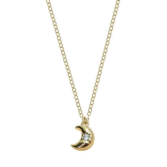 Crescent Moon CZ Necklace, 925 Sterling Silver