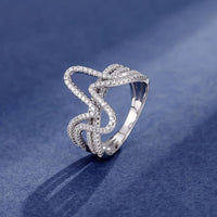 Double Layer Curved Lines Adjustable Sterling Silver Ring