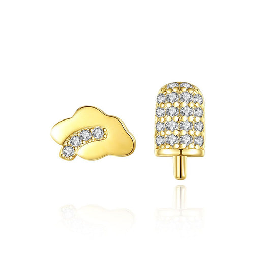 Asymmetry CZ Cloud and Ice Cream Stud Earrings