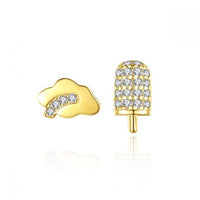 Asymmetry Crystal Cloud and Ice Cream Stud Earrings