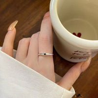 Minimal Black Heart Adjustable Sterling Silver Ring