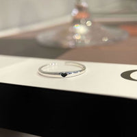 Minimal Black Heart Adjustable Sterling Silver Ring