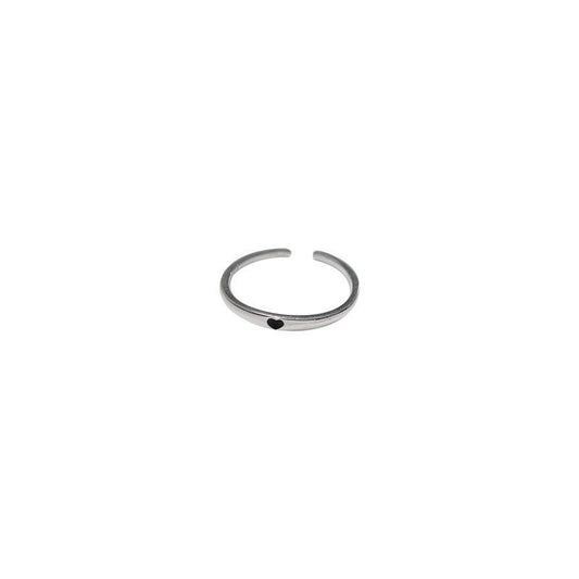 Minimal Black Heart Adjustable Sterling Silver Ring