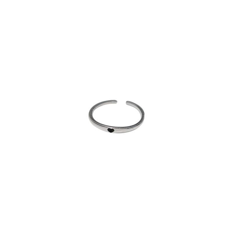 Minimal Black Heart Adjustable Sterling Silver Ring