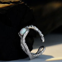 Created Opal Irregular Folding Adjustable 925 Sterling Silver Ring