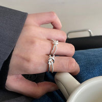 Double Layer Bead Knot Sterling Silver Adjustable Ring