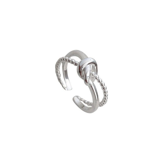 Double Layer Bead Knot Sterling Silver Adjustable Ring