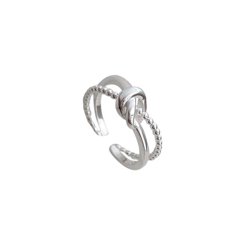 Double Layer Bead Knot Sterling Silver Adjustable Ring
