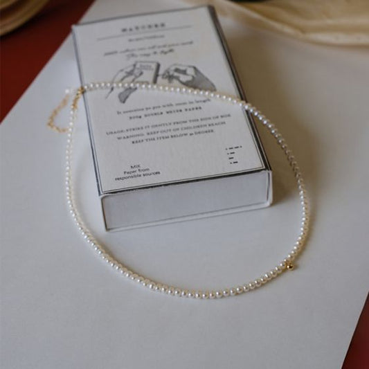 Mini Natural Pearl Bead Necklace, 18K Gold-Plated 925 Sterling Silver