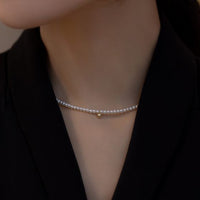 Mini Natural Pearl Bead Necklace, 18K Gold-Plated 925 Sterling Silver