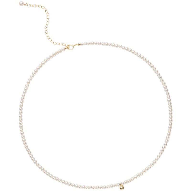 Mini Natural Pearl Bead Necklace, 18K Gold-Plated 925 Sterling Silver