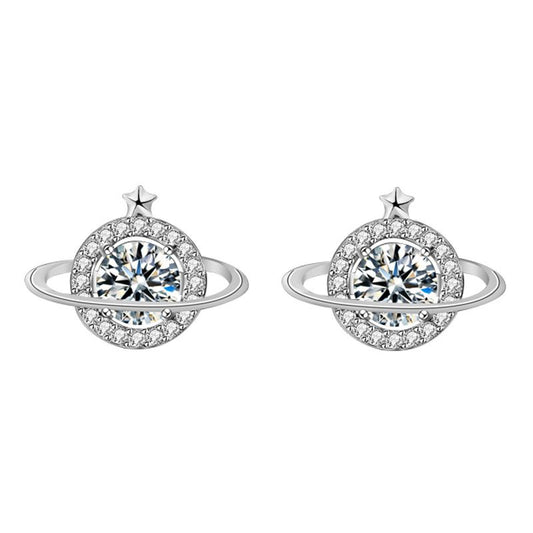 Celestial Star and Planet Moissanite Stud Earrings