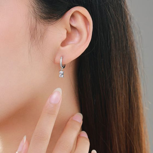 Geometry Baguette 925 Sterling Silver Dangling Earrings
