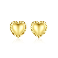 Honey Moon Heart Bead Border Stud Earrings, 14K Yellow Gold Plated