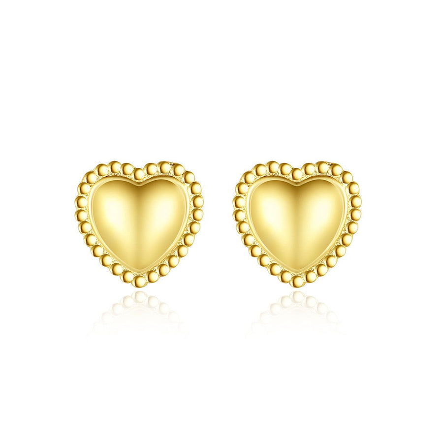 Honey Moon Heart Bead Border Stud Earrings, 14K Yellow Gold Plated