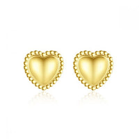 Honey Moon Heart Bead Border Stud Earrings, 14K Yellow Gold Plated
