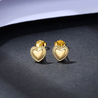 Honey Moon Heart Bead Border Stud Earrings, 14K Yellow Gold Plated