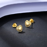 Honey Moon Heart Bead Border Stud Earrings, 14K Yellow Gold Plated