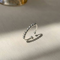 Simple Round Bead Adjustable Ring, 925 Sterling Silver
