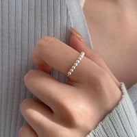 Simple Round Bead Adjustable Ring, 925 Sterling Silver