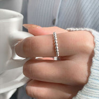 Simple Round Bead Adjustable Ring, 925 Sterling Silver