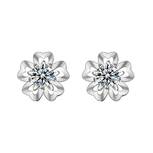 Sakura Moissanite CZ Stud Earrings - 925 Sterling Silver