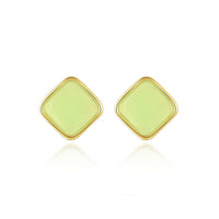 Rhombus Epoxy Stud Earrings in Green and Orange, 925 Sterling Silver