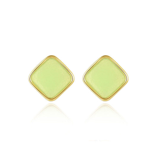 Rhombus Epoxy Stud Earrings in Green and Orange, 925 Sterling Silver