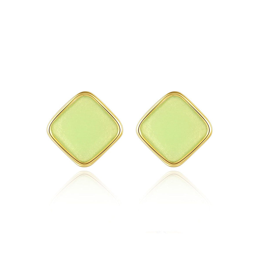 Rhombus Epoxy Stud Earrings in Green and Orange, 925 Sterling Silver