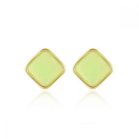Rhombus Epoxy Stud Earrings in Green and Orange, 925 Sterling Silver