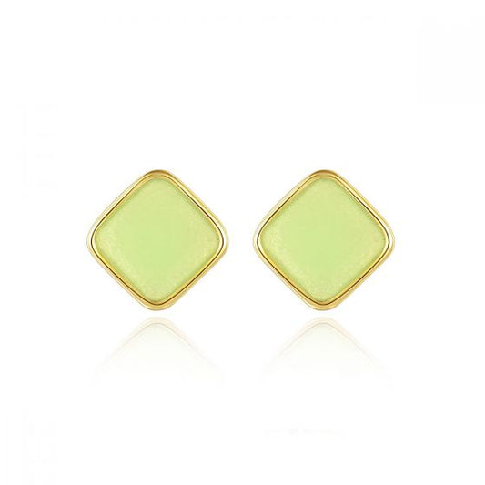 Rhombus Epoxy Stud Earrings in Green and Orange, 925 Sterling Silver