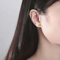Rhombus Epoxy Stud Earrings in Green and Orange, 925 Sterling Silver