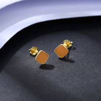 Rhombus Epoxy Stud Earrings in Green and Orange, 925 Sterling Silver