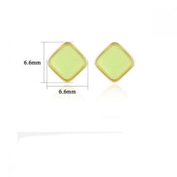 Rhombus Epoxy Stud Earrings in Green and Orange, 925 Sterling Silver