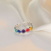 Rainbow Smile Face 925 Sterling Silver Adjustable Ring