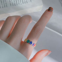 Rainbow Smile Face 925 Sterling Silver Adjustable Ring