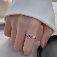 Rainbow Smile Face 925 Sterling Silver Adjustable Ring