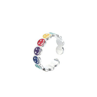 Rainbow Smile Face 925 Sterling Silver Adjustable Ring