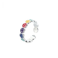 Rainbow Smile Face 925 Sterling Silver Adjustable Ring