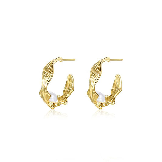Natural Pearl Twisted Sterling Silver Hoop Earrings