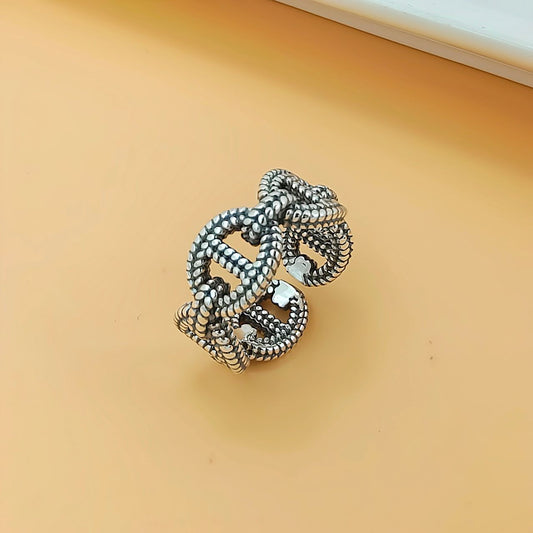Men's Vintage Pig Nose Chain Sterling Silver Adjustable Ring