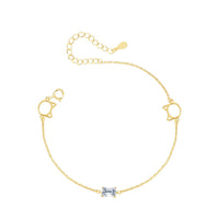 Hollow Cat Head Crystal Sterling Silver Bracelet