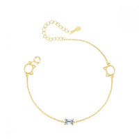 Hollow Cat Head Crystal Sterling Silver Bracelet